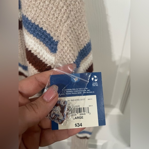 Arizona Jean Co Women’s Mock Neck Striped Cropped Sweater Size Large Beige. - Picture 3 of 10